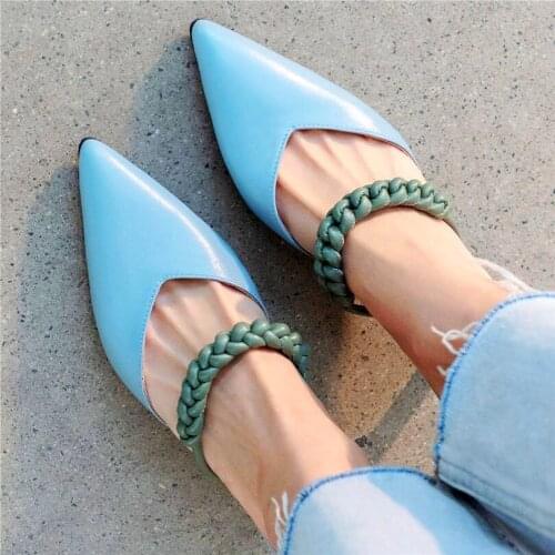 Sexy Party Mules Womens Leather Pointed Toe Pumps Sandal Mary Janes Kitten Heel Wedding Shoes Nightclub 34 35 36 37 38 39 40