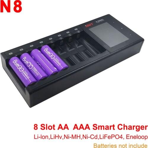 N8 LCD Display Universal Battery Charger 8-Slot Speedy Smart Battery Fast Charger for Rechargeable Batteries AA AAA Li-lon