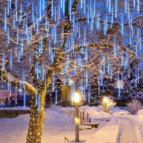 Waterproof 30CM 8Tubes Meteor Shower LED StringLights AC110V- 240V Drop Raindrop Snow Falling Light,Garden Christmas Party Decor
