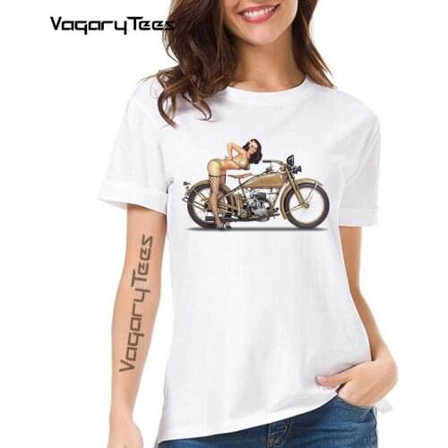 Vespa Motorcycle Pin Up Girl Graphic Collection Tshirt Fashion Women Short Sleeve Vintage Print White Casual Tops Girl T shirt