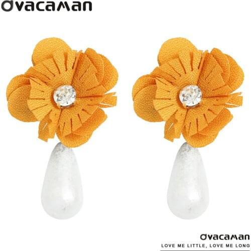 Dvacaman 2021 Trendy Cute Handmade Flower Statement Earrings for Women Vintage Pearl Water Drop Earrings Dangle Bohemian Jewelry