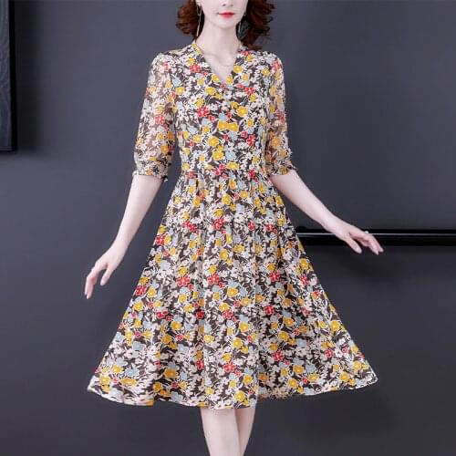 2021 Summer Bodycon Print Chiffon Beach Midi Dress Women Vintage Boho 3XL Plus Size Mulberry Silk Dress Elegant Party Vestidos