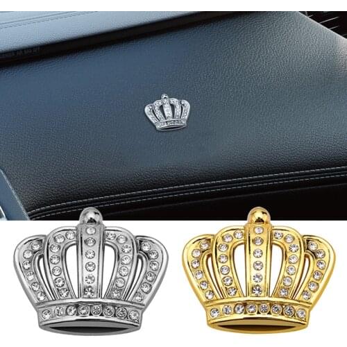1 Pcs Golden Silver Fashion 3D Diamond Crystal Crown Car Sticker Metal Side Emblem Badge Car Body Decoration Styling Accessories