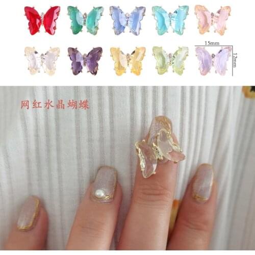 10pcs Aurora Butterfly Crystal Gold Nail Art Decorations 3D Rhinestones Supplies Nail Sticker DIY 2021 NEW Arrival HOT Style