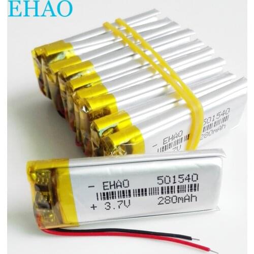 10 pcs 501540 3.7V 280mAh Lithium Polymer LiPo Rechargeable Battery For Handheld GPS Navigator Battery Mp3 GPS bluetooth
