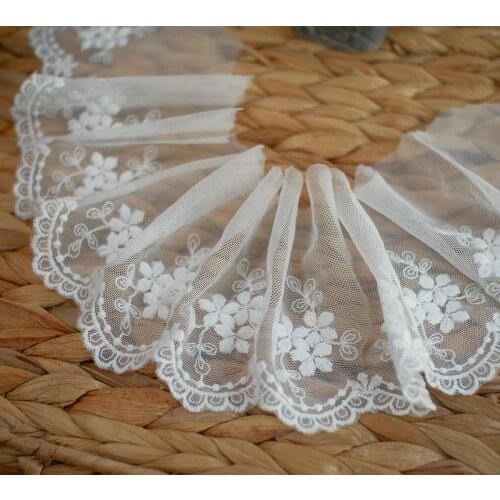 10Yard White Flower Embroidered Tulle Mesh Lace Trim for Sewing Accessories Embroidered Trim Beautiful Lace Fabric DIY