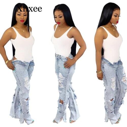 2020 Summer High Waist Mom Jeans Ripped Flare Jeans For Women Bleach Skinny Jeans Woman Plus Size Female Denim Wide Leg Pants