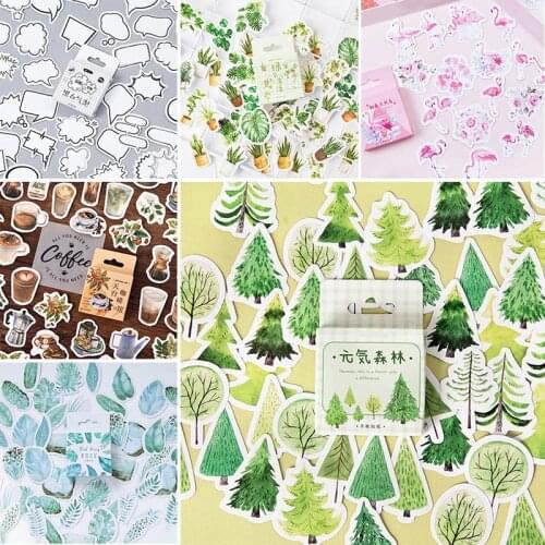 45pcs/box Forest Plant Stickers DIY Scrapbooking Planet Moon Floral Pattern Stickers For Wedding Home Decoration Wall Art Mural
