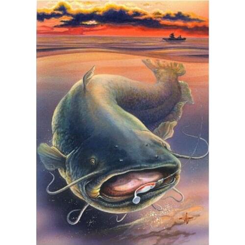 DIY Diamond Painting Cross Stitch Catfish Full Square Diamond Embroidery fishing Needlework Rhinestone Crafts Home Wall Decor