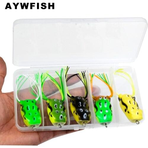 AYWFISH Set Lure 5PCS A LOT 50mm 11g Sharp Double Hook Topwater Large Mouth Soft Frog Bait Minnow Bass Floating Fishing Tackle
