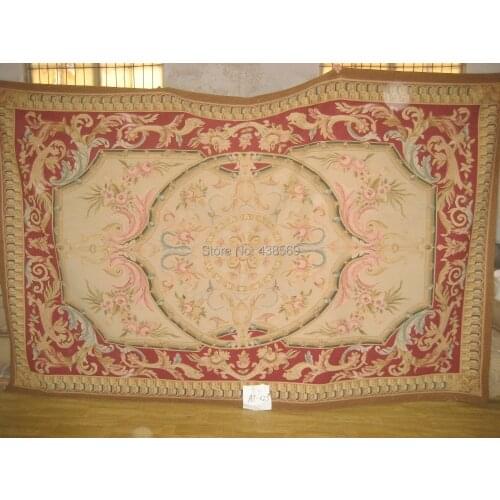 Free shipping 6.56'x9.84' Traditional Aubusson rugs big medallian woolen aubusson rugs with Beige & Burgundy floral design