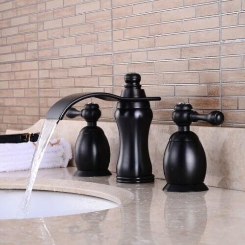 Free shipping Oil Rubbed Black Antique waterfall faucet dual handle bathroom faucet brass basin tap B-1007