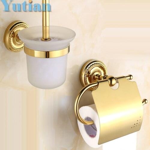 Free shipping,solid brass Bathroom Accessories Set,Paper Holder, toilet brush holder,bathroom sets,gold color YT-12200G-2