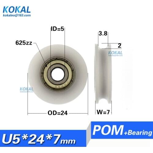 Free Shipping U groove sliding door wheel 5*24*7 POM caoted with 625 bearing roller inner 5mm groove wheel
