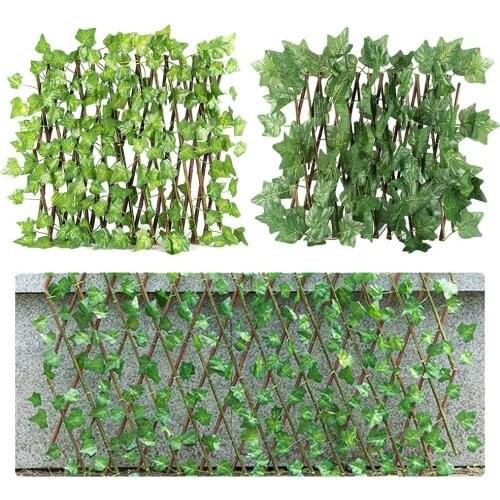 Wooden Garden Fence Retraceable Privacy Screen Outdoor Indoor Use Garden Fence With Artificial Plant Home Mall Yard Party Decor