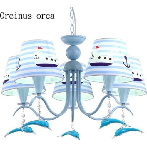 Mediterranean Blue Dolphin chandelier children room boy bedroom creative cute cartoon child Chandelier free shipping