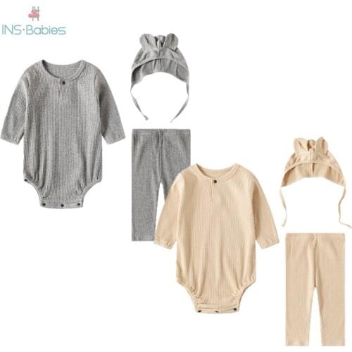 Newborn baby boy clothes Spring girl baby clothing 3pcs Long Sleeve Hooded Newborn Jumpsuit Boy sets Toddler Costume Infantil