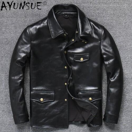 AYUNSUE New Top Genuine Horse Leather Jacket Men Clothing Motorcycle Jackets 2020 Mens Clothing Autumn Coat Male Jaqueta LXR701