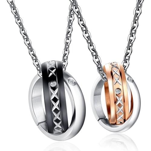 Fashion Couple Stainless Steel Pendant Necklaces Men Black Gold Chain Choker Women Jewelery Birthday Gift