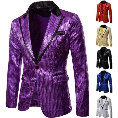 Sequin Party Blazers Suit Coat Men Charm Casual Performance Jacket Suit One Button Fit Long Sleeve Coat Jacket Night Club Tops