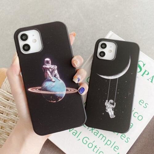 Lovely Astronaut Planet Moon Soft Rubber Silicone Back Phone Case Cover For iPhone 7 8 Plus 11 12 Pro Max X XR XS Max Skin