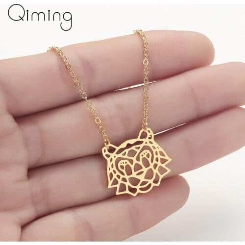 Stainless Steel Origami Tiger Pendant Necklace Head Leopard Charm Animal Necklace for Women Men Jewelry