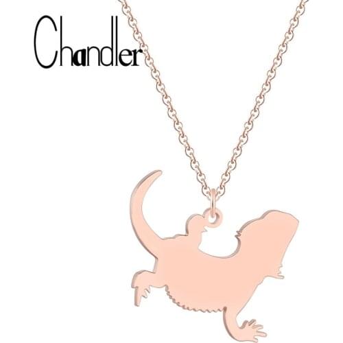 Chandler Bearded Dragon Lizard Necklace Dragon Jewelry Pet Reptile Gift Gold Rose Gold Color Steel Collars