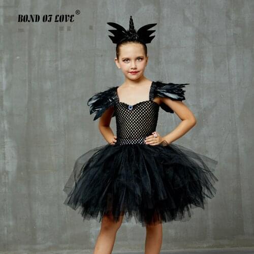Children Clothing Golden Wings Girls Tutu Dress with Headband Halloween Cosplay Witch Costume for Kids Party Dress
