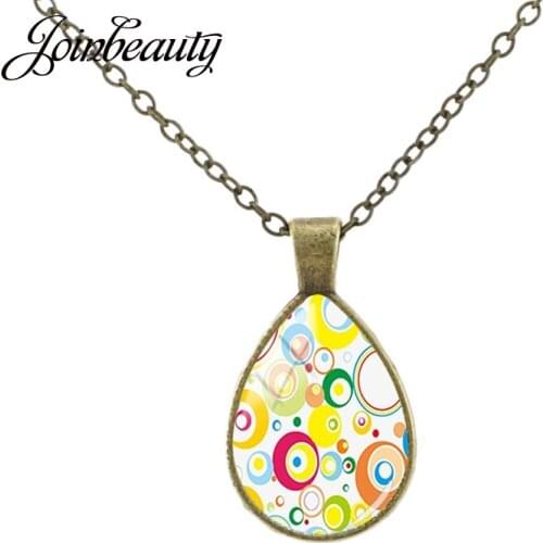 JOINBEAUTY Geometry Round Dot Water Ripple Tear Drop Necklace Glass Cabochon Vintage Pendant Jewelry Beautiful Accessories PT124