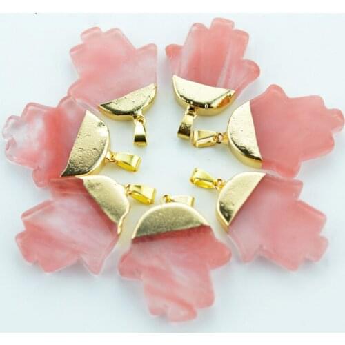 Lovely Natural Pink Hamsa Quartz Stone Arabic Transparent Healing Stone Fatima Pendant for Women Necklace Girl Jewelry Making