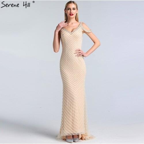 Dubai Sivler Sleeveless Luxury Evening Dresses 2020 Latest Design V-Neck Sexy Mermaid Evening Gowns Serene Hill BLA60812
