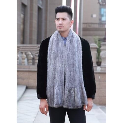 Free Shipping New Genuine Mink Fur Scarf Mens Knitted Fur Shawl Black Winter Real Mink Fur Poncho Wholesale Retail