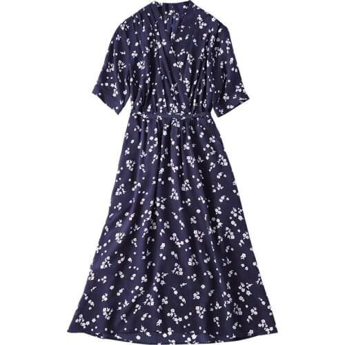 Silk Floral Dress 2021 Summer New Lace-up Waist L Dress