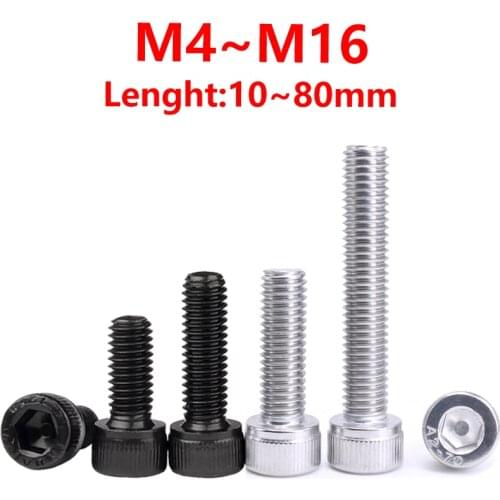 Allen Tip 304 Stainless Steel Hexagonal Screw, M4 M5 M6 M8 M10 M12 M16 , A2, Black Grade 12.9, Cup head Allen Screw, 10-80mm