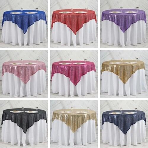 12 Colors Glitter Sequin Tablecloth Overlay Square Table Cloth Over For Wedding Event Party Decoration