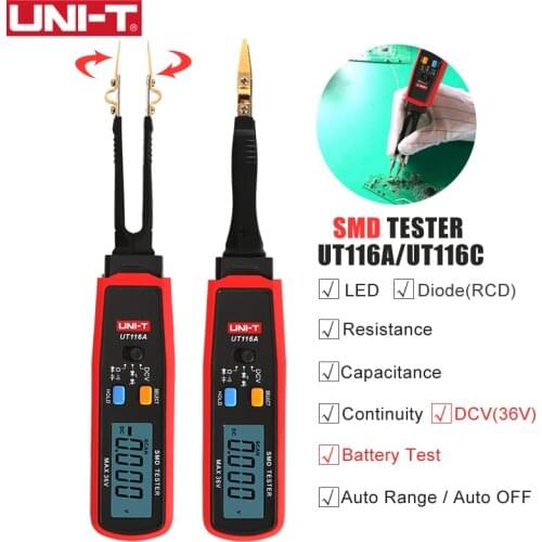 UNI-T UT116A UT116C SMD Tester Auto Range LED Display DCV Resistance Capacitance Diode(RCD) Continuity Meter Battery Multimeter