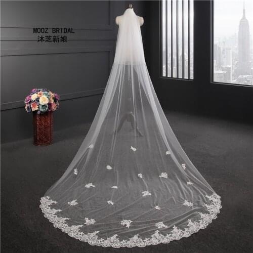 Water Soluble Lace Bridal Veils 3 meters Length New American European Style Two Layers Cut Edge in Stock Wedding Veils with Comb