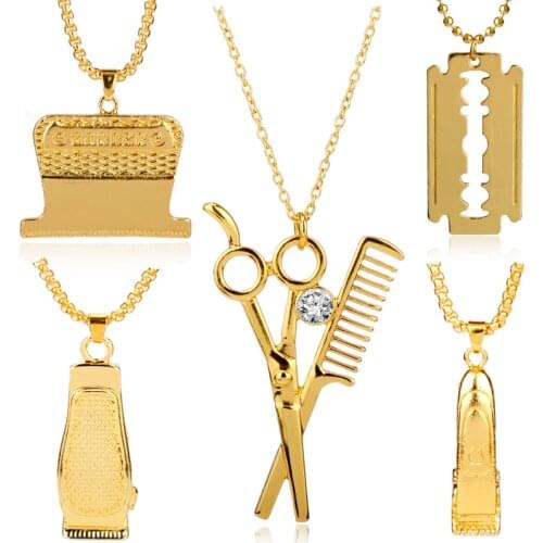 Barber Shop Jewelry Necklace Scissors Razor Hairclippers Pendants Necklaces Creative Trinkets Souvenir Hair Dresser Gift