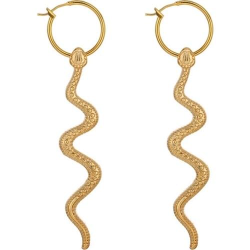 Personality Distorted Snake Geometric Hip-Hop Earrings Female Punk Exaggerated Serpentine Embossed Stud Earings Women Jewelry