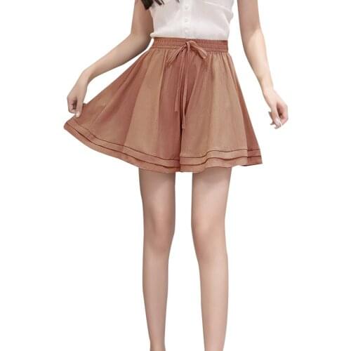 Women Chiffon Shorts Casual Ladies High Waist Short Pants With Belt Elastic Waist Drawstring Summer Loose Short Mujer