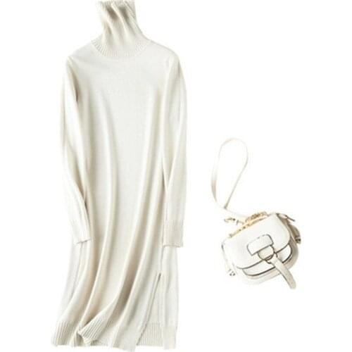 New fashion 100%cashmere turtleneck knit women solid loose long pullover sweater S-2XL retail wholesale