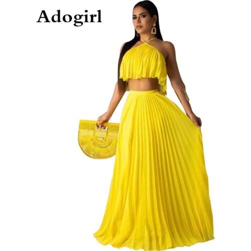 Ruffles Crop Top Women Long Skirt 2 Piece Set For Female Summer Beach Boho Summer Beach Women Outfits
