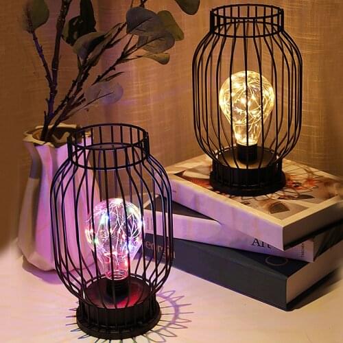 1pc Retro Hollow Out Lantern LED Table Lamp Home Bedroom Christmas Cafe Decorative Creative Night Light
