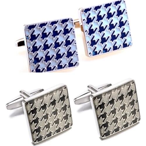 10pairs/lot Silver Square Enamel Cufflinks Blue/Black Checker Pattern Cuff Links Copper Made Business Mens Jewelry Wholesale