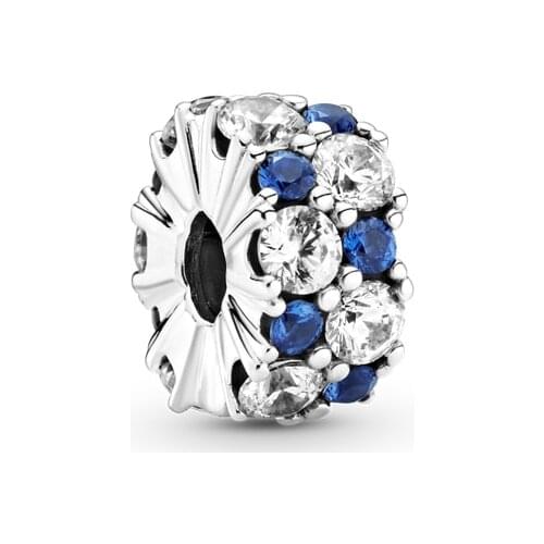 2020 Winter 925 Sterling Silver Clear & Blue Sparkling Clip Charms Fits Pandora Bracelet Charmsy Beads DIY Jewelry Making