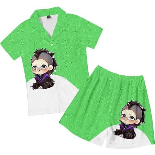 2021 Demon Slayer Summer Silk Women Pajamas Sets With Pants Silk Pijama Home Sleepwear Harajuku Short sleev Pyjamas