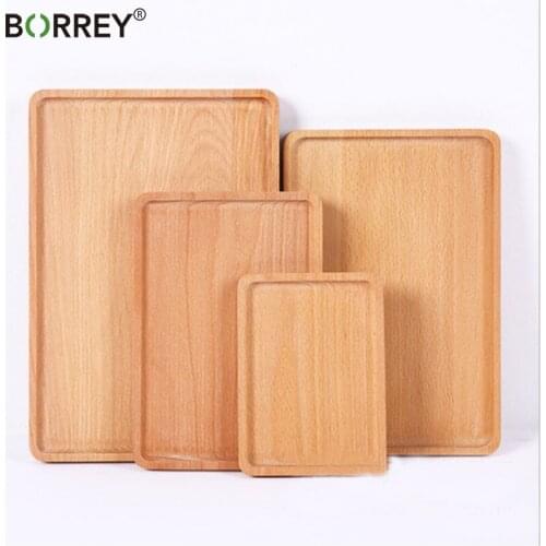 BORREY Handmade Wooden Pan Plate Rectangle Wood Plate Fruit Dishes Saucer Tea Tray Dessert Dinner Bread Plate Kitchen Dinnerware