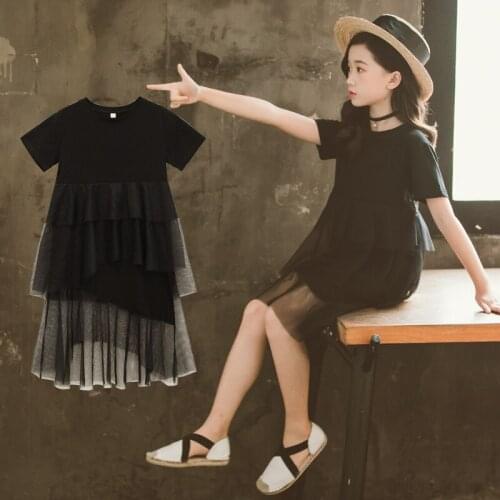 Black gray 2020 summer dresses for girls 12 years old vestidos de ninas elegant teenage fashion costume