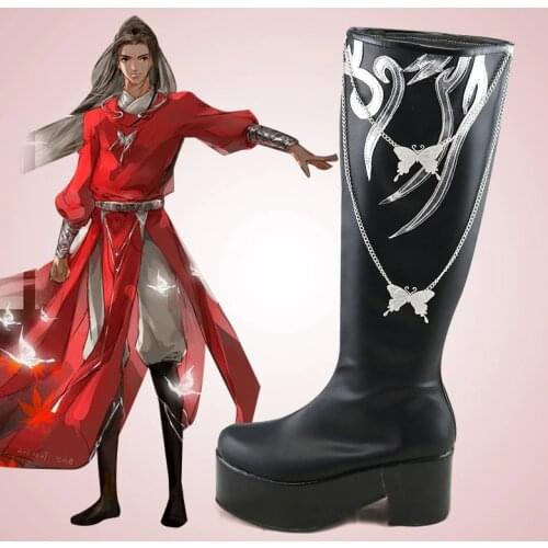 Tian guan ci fu Desperate ghost king Hua cheng Cosplay Black Long Cosplay Boots Halloween costumes Cosplay shoes Free Shipping