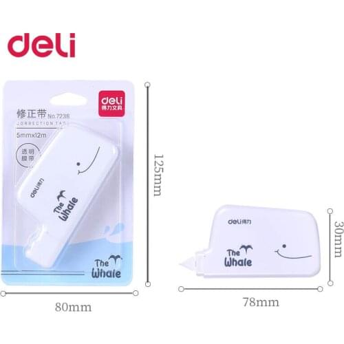Deli 1pcs Whale Cartoon Correction Tape Creative Correction Tape Correction Tape Student with Correction Tape Color Random 7236